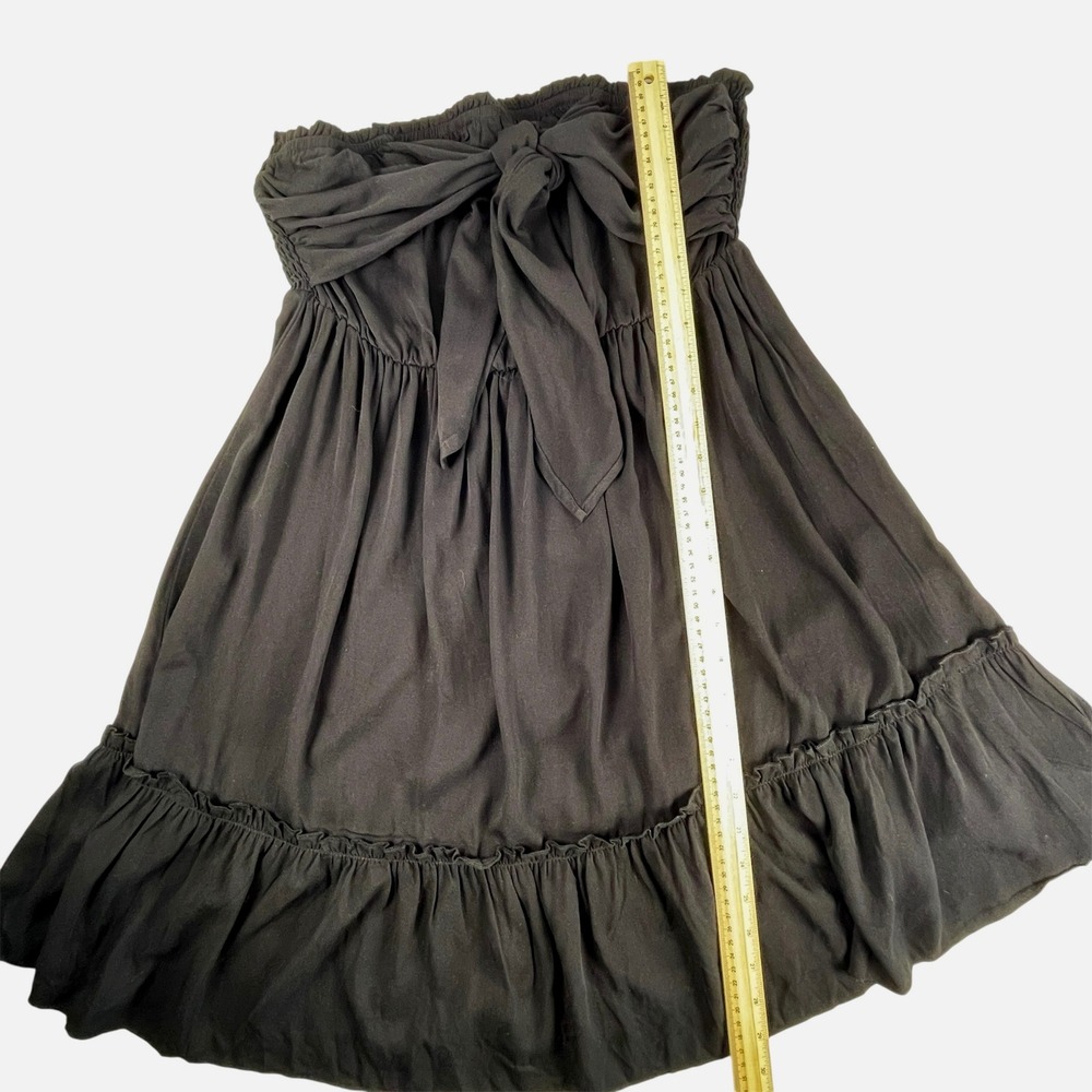BellanBlue Black Strapless Tie Front Mini Dress Ruffle Smocked Boho Sun Dress L - Picture 7 of 7